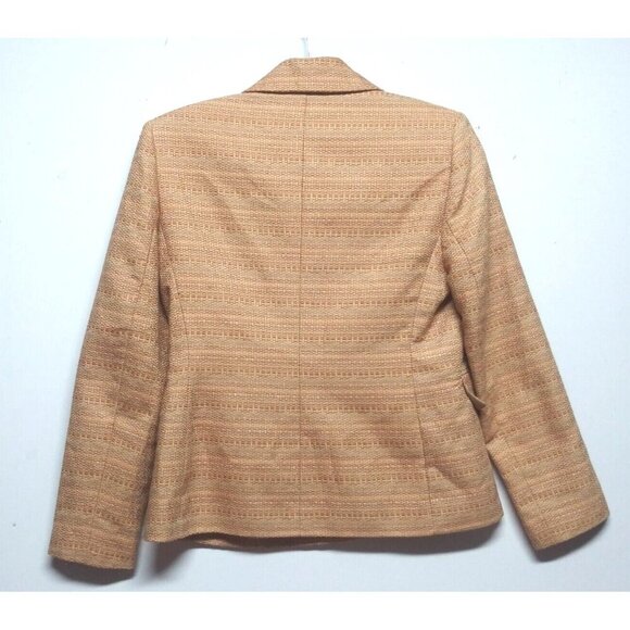 Le Suit Petite Womens Blazer jacket tweed Peach color Sz 4P pockets 2 button EC - Picture 2 of 8